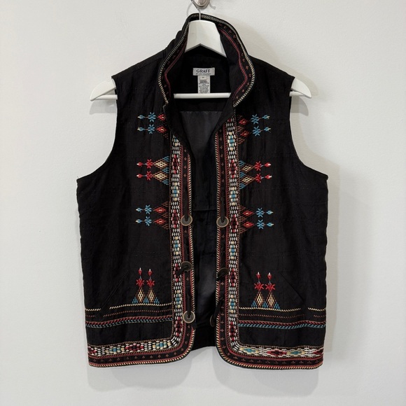 Graff Southwestern Style Black Vest with Colorful Embroidery Size M - Picture 1 of 17